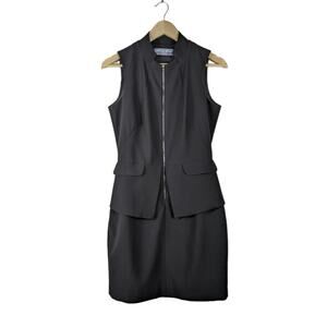Hunter Dixon by Hunter Bell Dress 6 Black Sleeveless Zip Front Peplum Workwear